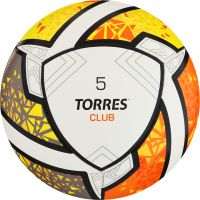 Мяч футб. "TORRES Club" арт.F323965, р.5, 10 панели. PU, гибрид. сшив, бел-оранж-желт