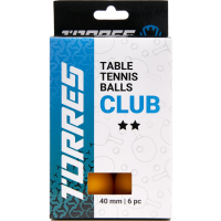 Мяч для наст. тенниса TORRES Club 2*, TT23013, диам. 40+ мм, упак. 6 шт, оранжевый