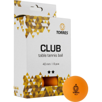 Мяч для наст. тенниса TORRES Club 2*, TT21013, диам. 40+ мм, упак. 6 шт, оранжевый