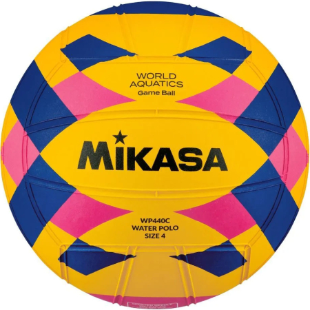 Мяч для водного поло MIKASA WP440C р.4, жен, WA Approved, резина, вес 400-450гр, желт-сине-роз
