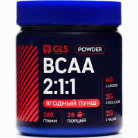 BCAA 2:1:1 аминокислоты для набора массы GLS со вкусом ягодного пунша, 280 г