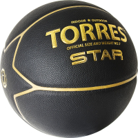 СЦ*Мяч баск. TORRES Star, B32317, р.7, 7 панел.,ПУ-композит, нейлон. корд, бут.кам., черно-золотой